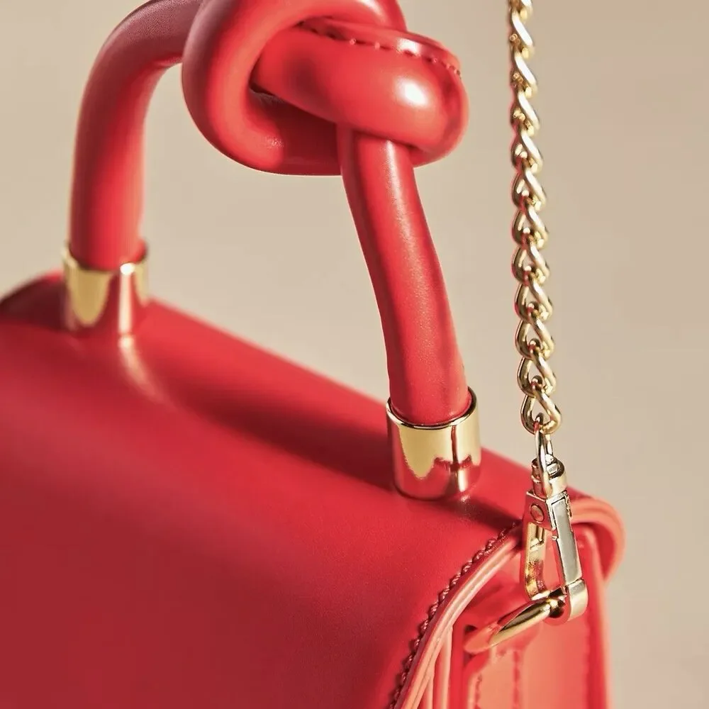 Anthropologie Mini Handbag Red Knot Handle Gold Chain Crossbody Purse NWT